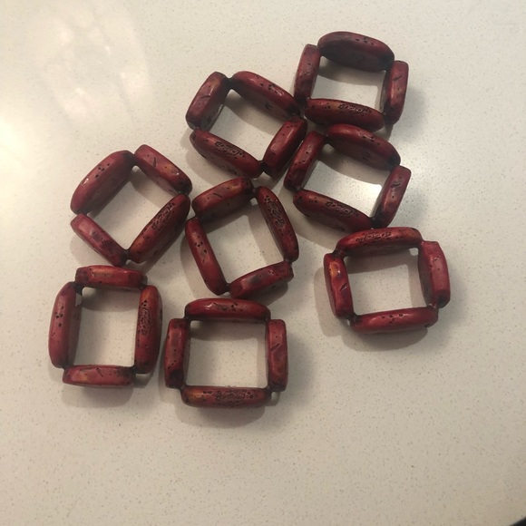 Pottery Barn Red Stone Napkin Rings Set of 8 - Picture 2 of 3